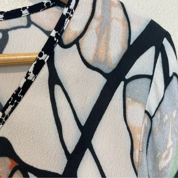 Language Floral Ombre V Neck Lace Trim Tunic Top Art to Wear Lagenlook Medium - Picture 4 of 6